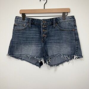 Lucky Brand Women's Denim Shorts Frayed Hem Button Fly Dark Wash The Cut Off 8‎